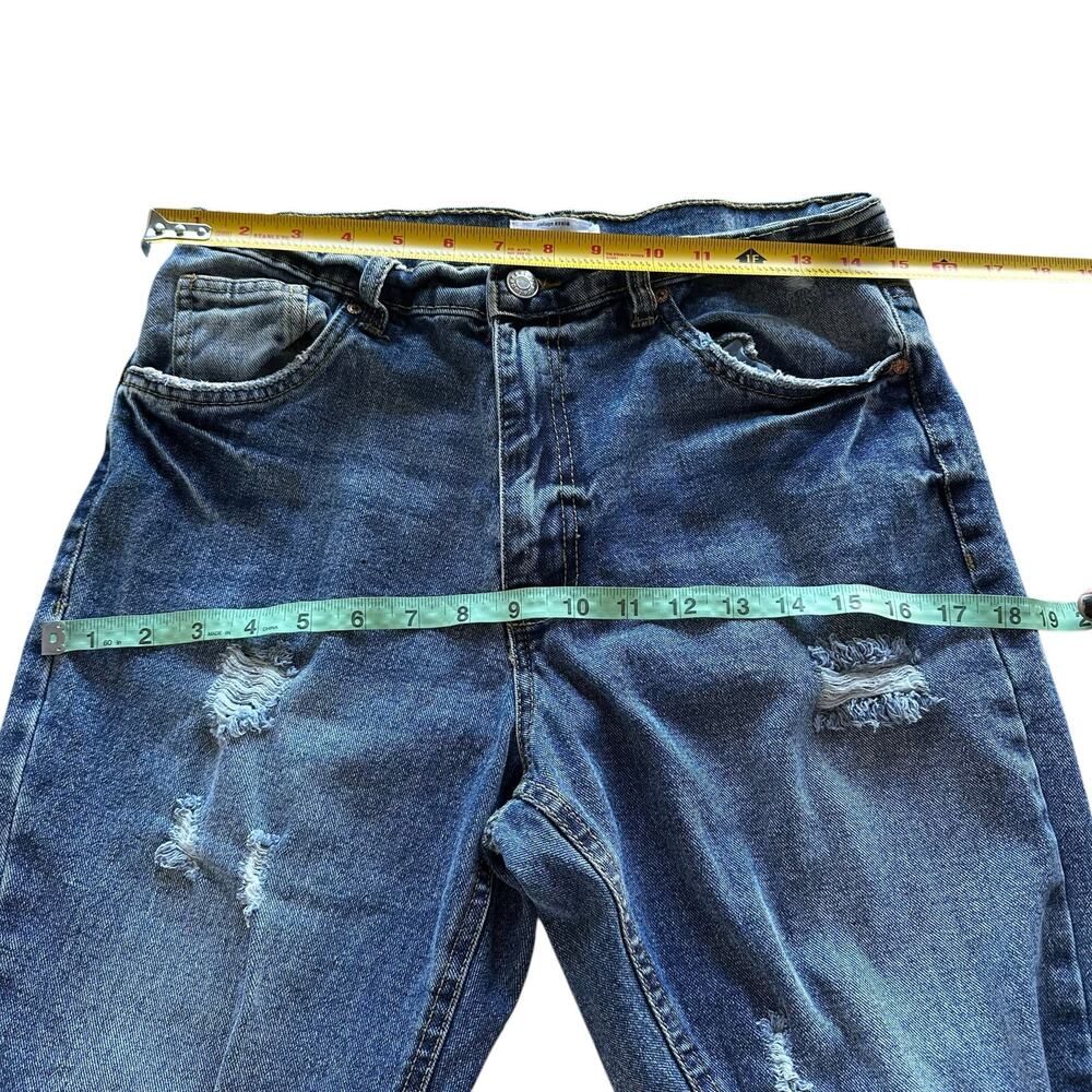 Womens Jeans Size 7 Blue Denim Mom Medium Weight High Waist Distressed Trendy - Picture 5 of 10